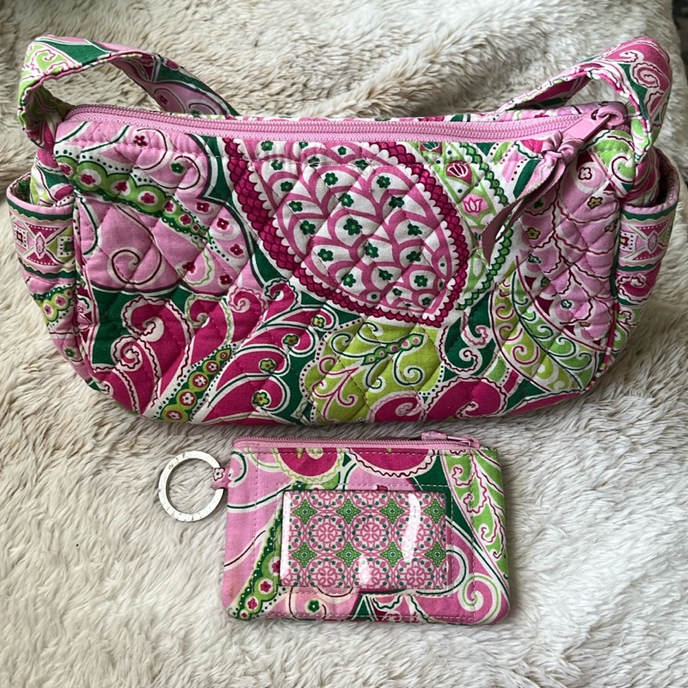 Vera Bradley Retired Pinwheel Pink Shoulder Bag and Card Holder